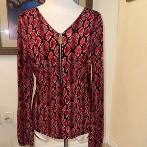 Michael Kors Red/Black Snake Print Zipper Top Size Medium